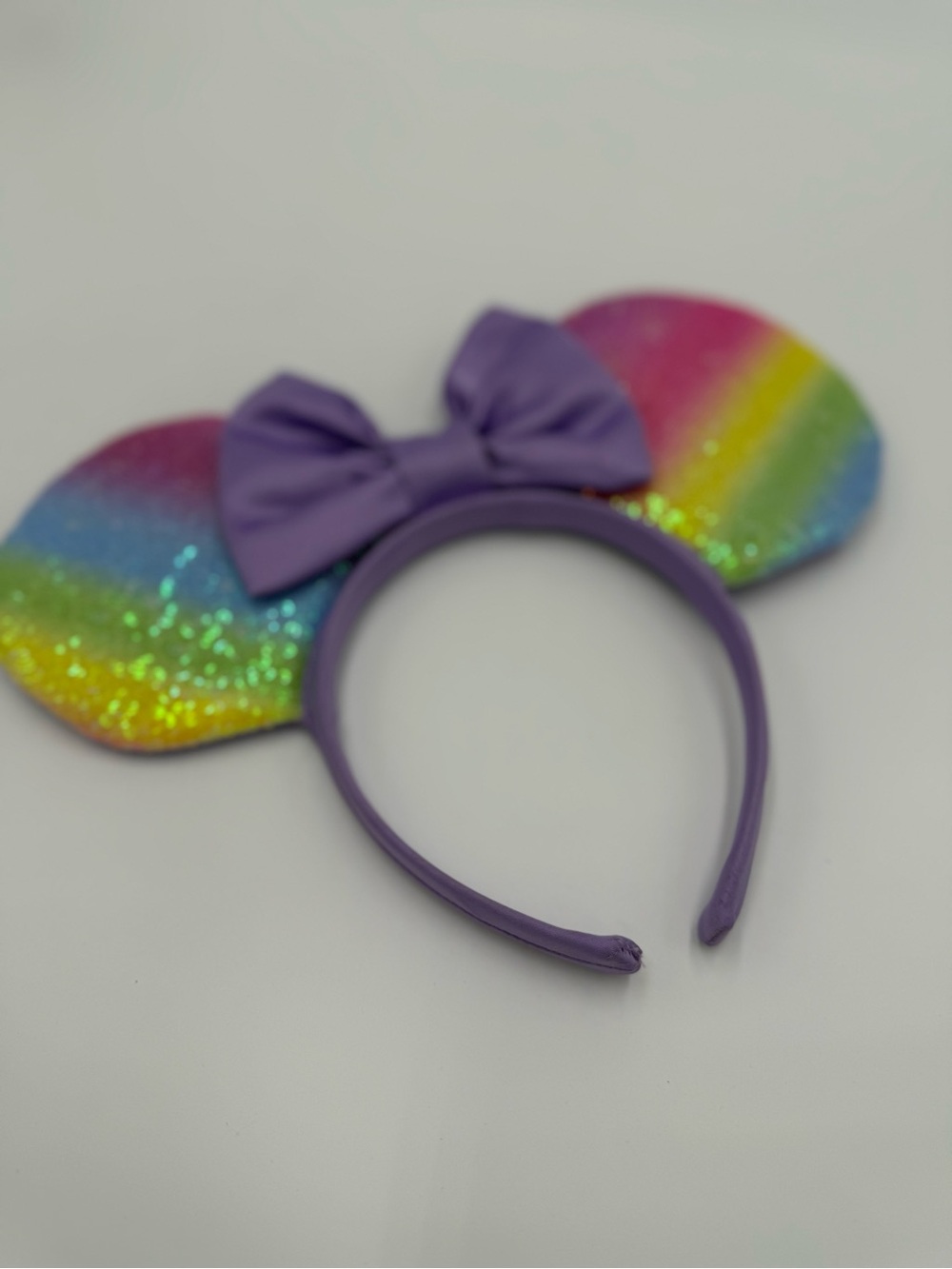 Disney Parks Rainbow Sequin Minnie Mouse Ears Headband Purple Bow